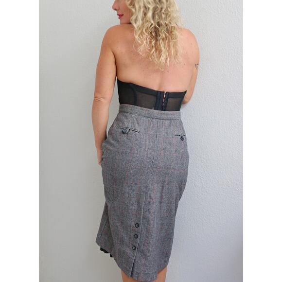 1990's Vintage Giorgio Sant'Angelo Wool Plaid Work Skirt ~ Women's MD 29" Waist - Picture 3 of 9